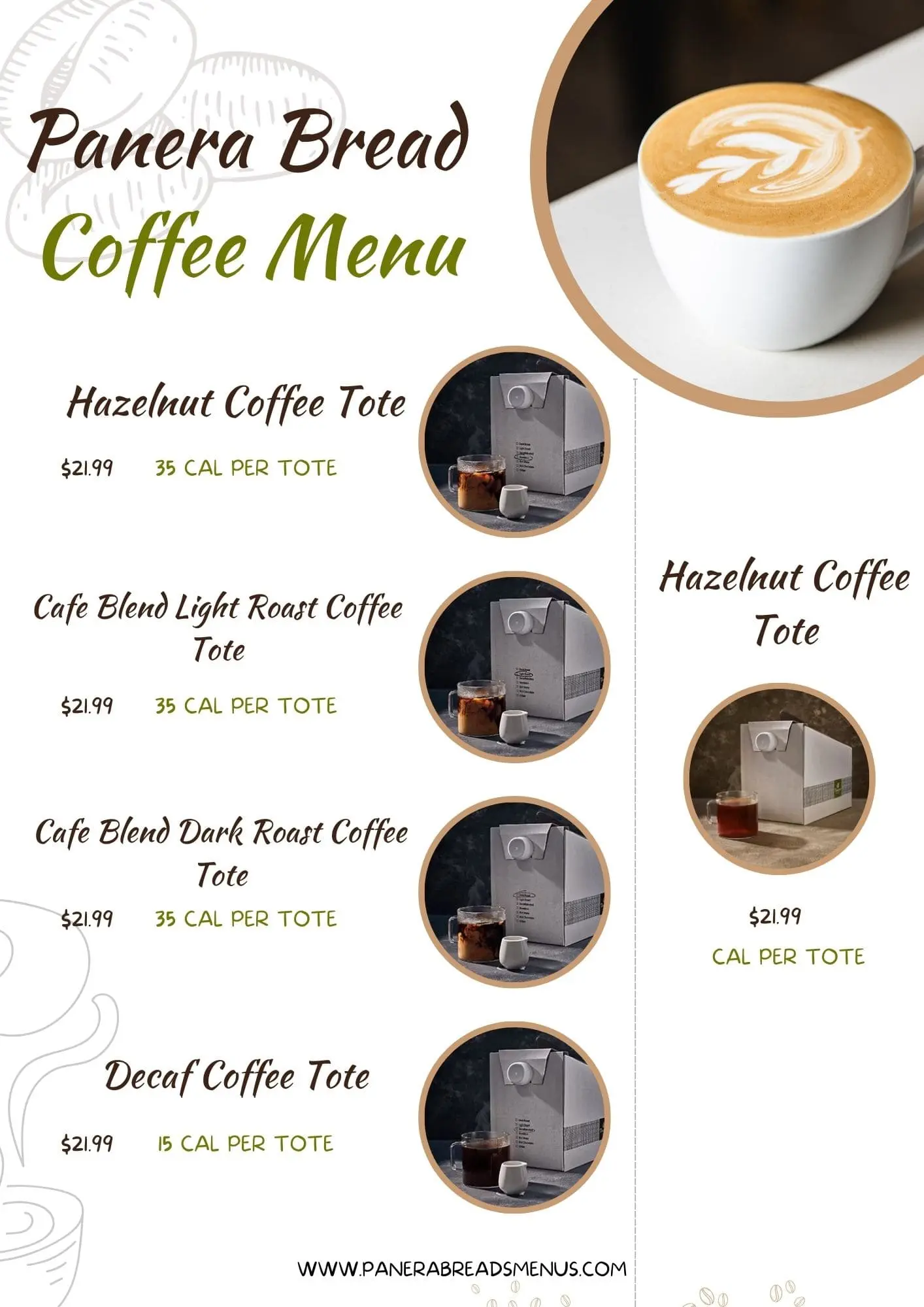 Panera Bread Coffee Menu with Prices